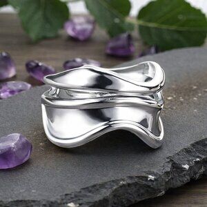 Elegant 18K Gold Plated Stainless Steel Open Adjustable Wave Ring 🌊